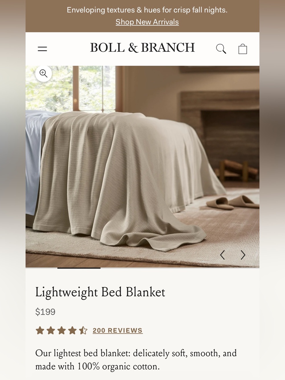 Boll & Branch Lightweight King Bed Blanket — sand